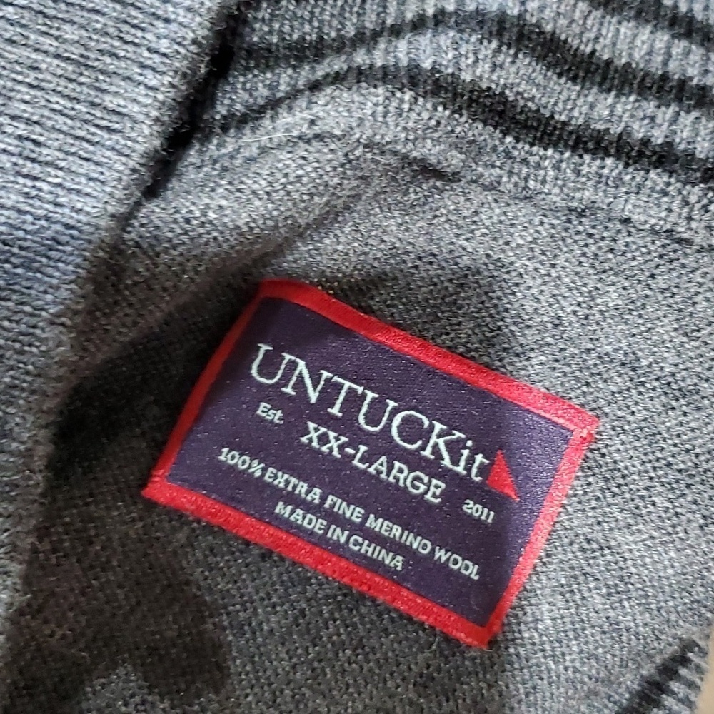 Untuckit merino wool charcoal Grey knit long sleeve sweater 1/4 zip - Picture 5 of 5